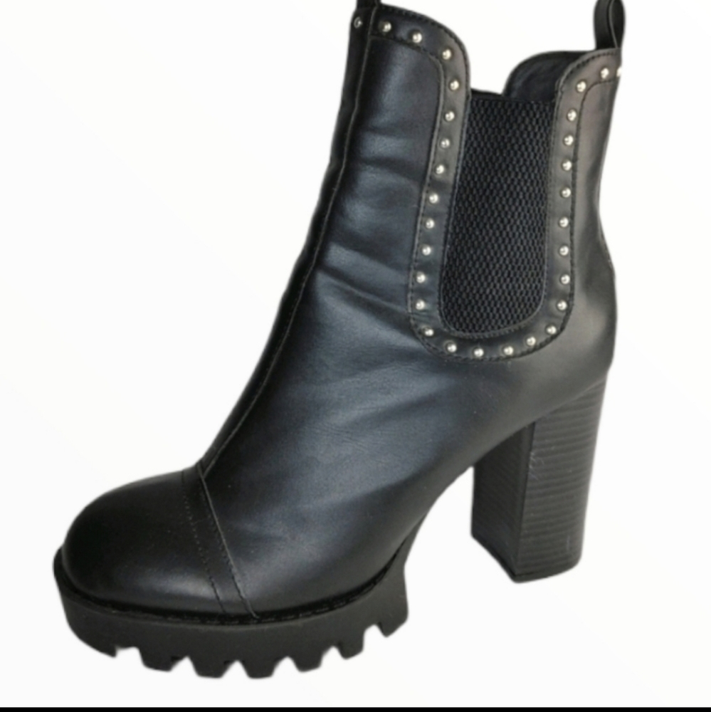 Black ankle boots with silver studs